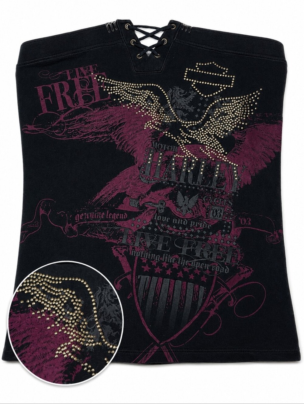 Harley-Davidson Women's Studded Eagle Lace-Up Tube Top Black Purple Size L